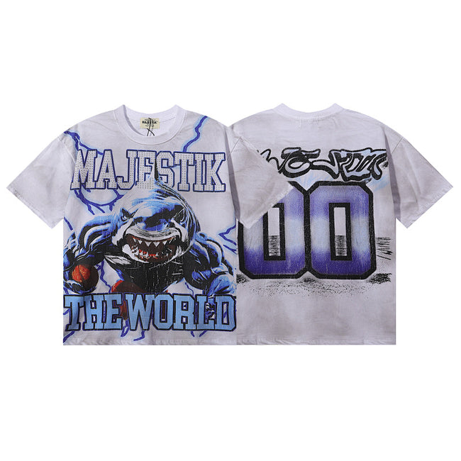Majestik “The World” Shark Graphic Rhinestone Vintage Tee Hover Image