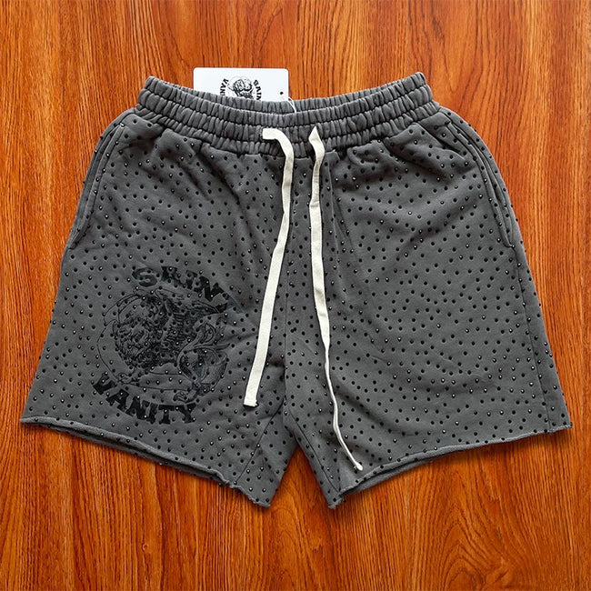 SAINT VANITY ins Same Style Washed Hot Diamond Casual Sports Shorts Hover Image