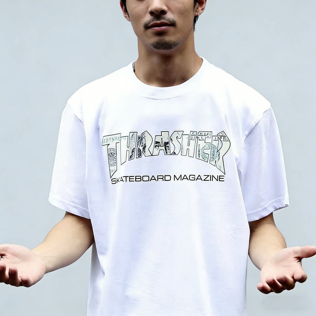 Thrasher Vintage Collage Print White Oversized Street‑wear T‑Shirt Hover Image