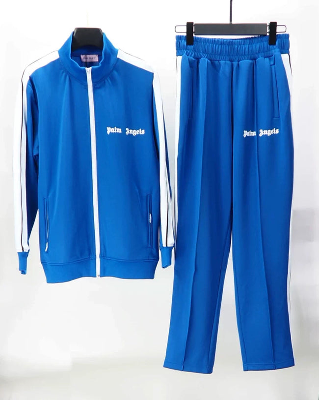 Palm Angels Royal Blue Stripe Tracksuit 2Pcs Zip Jacket + Straight Sweatpants Unisex Street Outfit Hover Image
