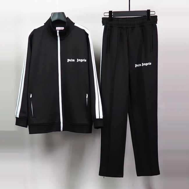 Palm Angels Classic Black Stripe Tracksuit 2 Piece Set Zip Jacket + Sweatpants Unisex Streetwear Hover Image