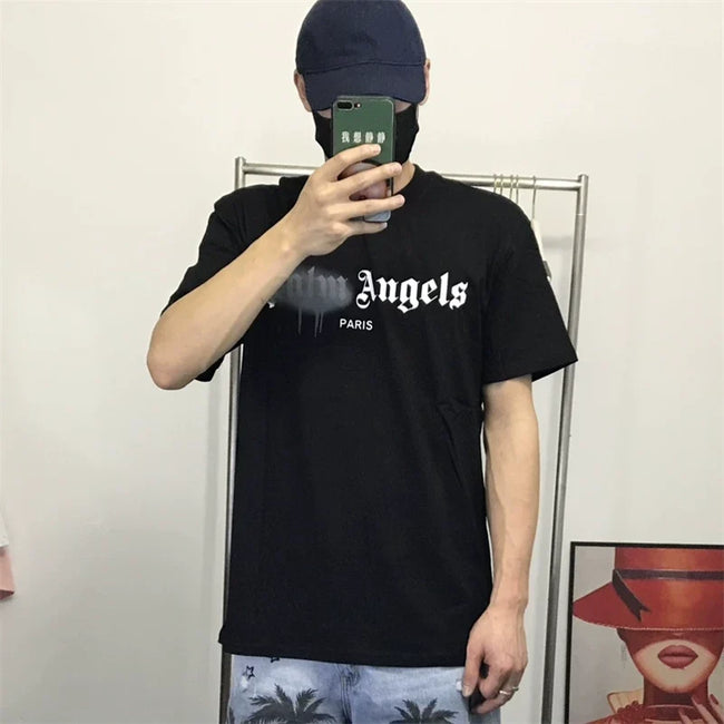 Palm Angels Black Grey Drip Paris Logo Tee Hover Image