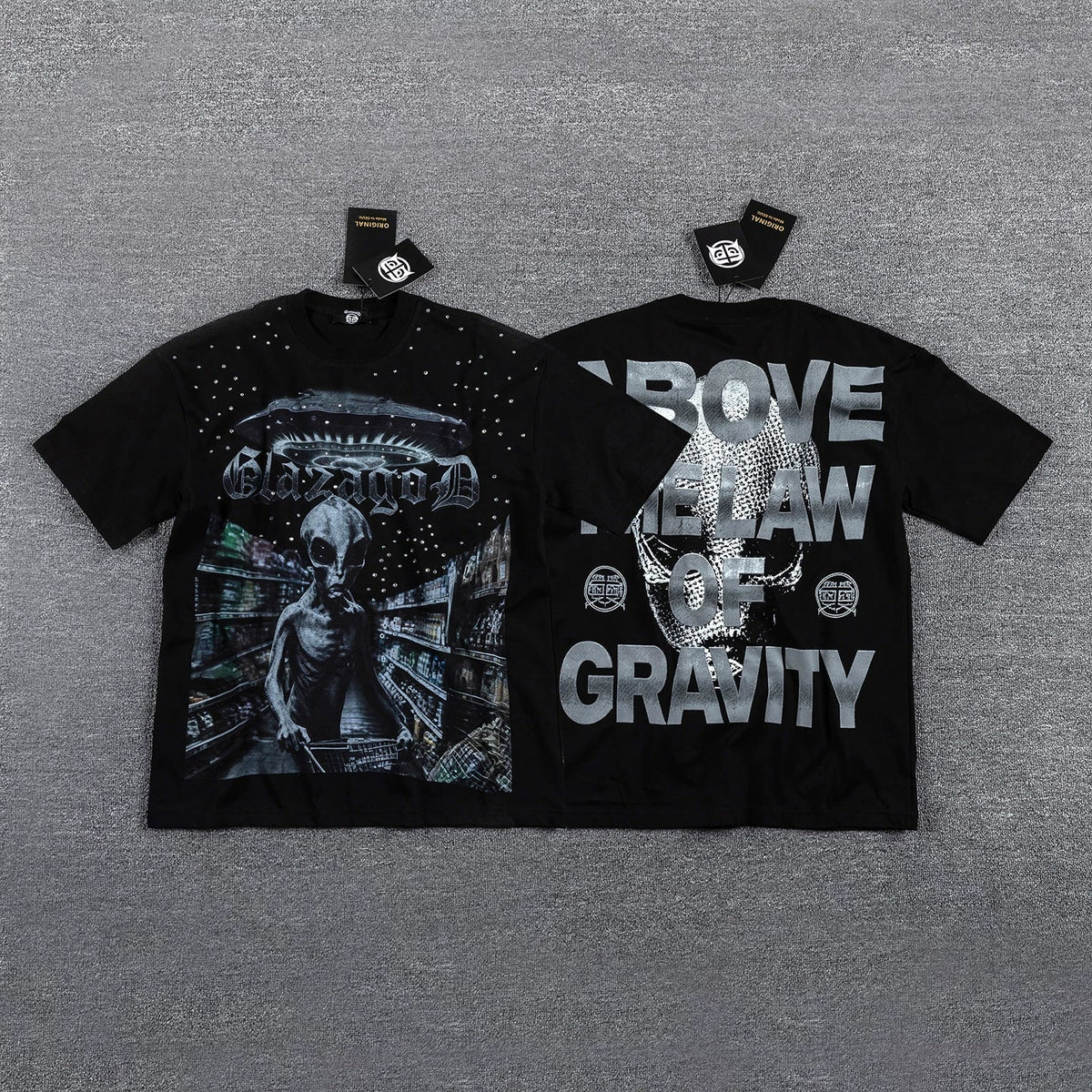 GLAZA GOD Men's Cyberpunk Graphic Oversized T-Shirt – Futuristic Streetwear Double-Sided Print Casual Tee