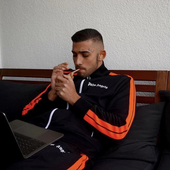 Palm Angels Black Tracksuit with Orange Side Stripe Hover Image