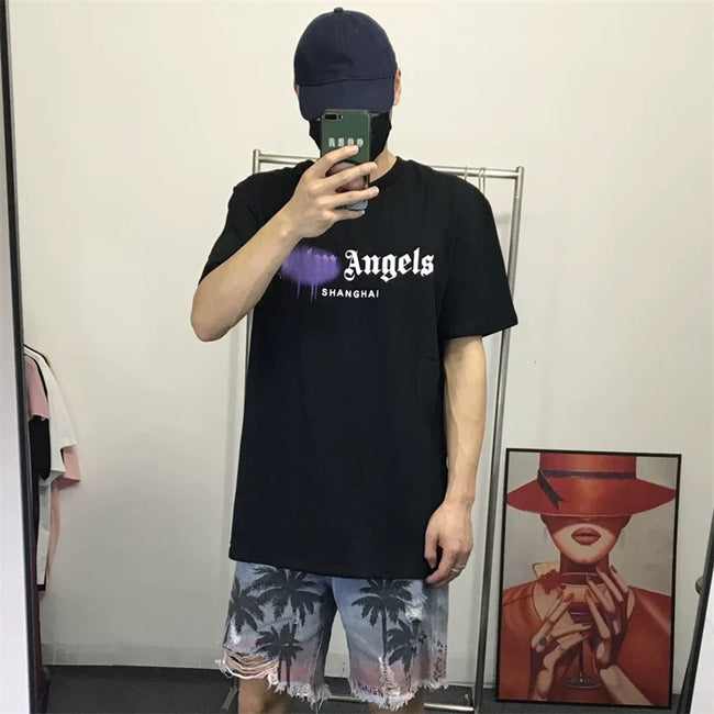 Palm Angels Black Purple Drip Logo Tee Hover Image