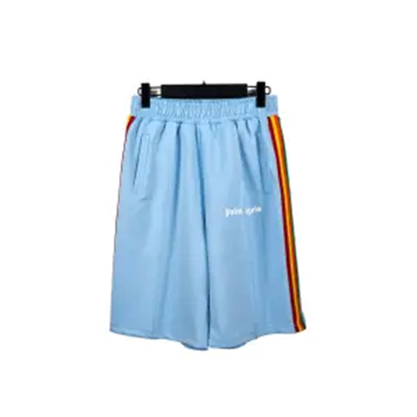 Palm Angels Light Blue Rainbow Side Stripe Shorts Unisex Trendy Summer Shorts Hover Image