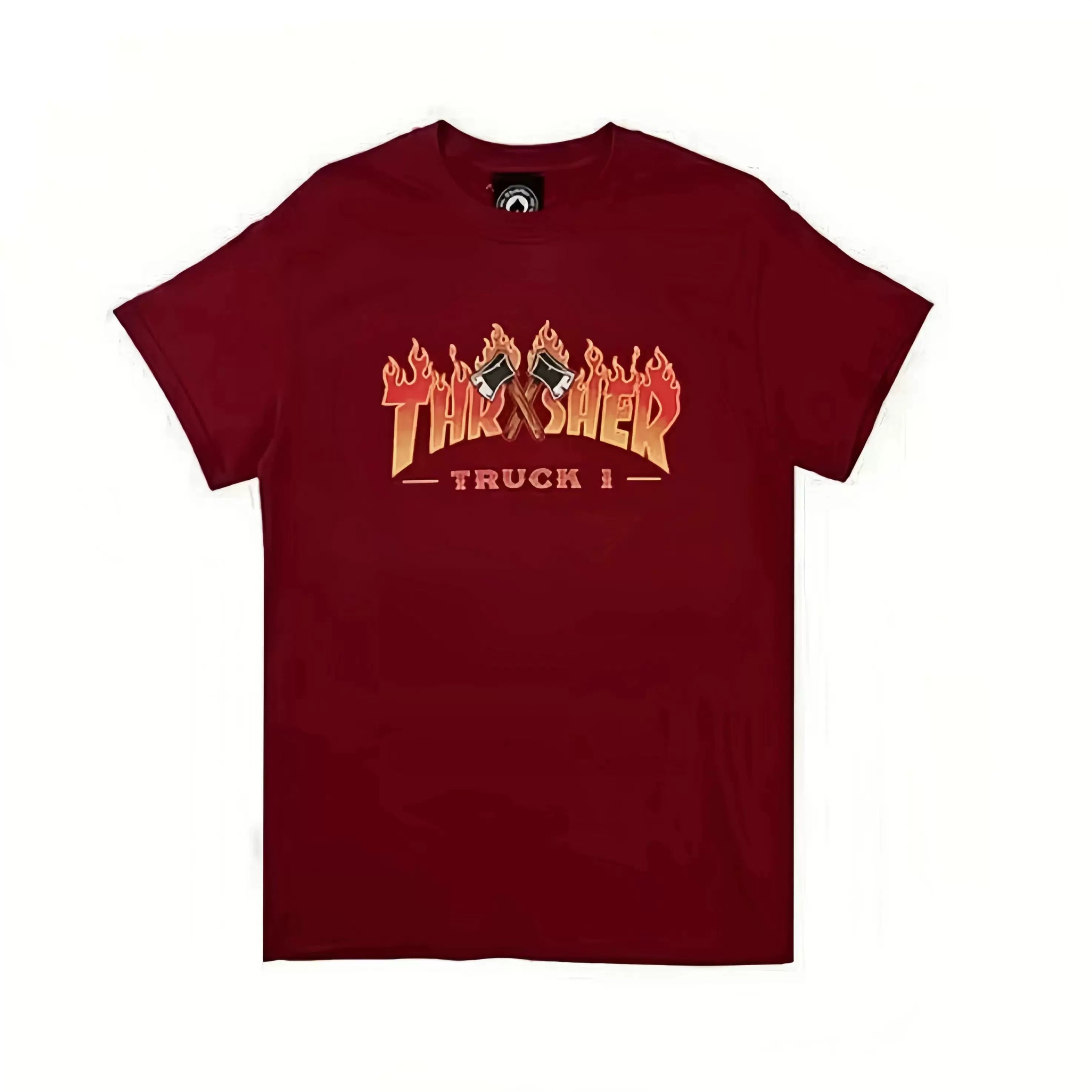 Thrasher Special Truck‑Edition Flame Logo Deep Burgundy Limited‑Style T‑Shirt