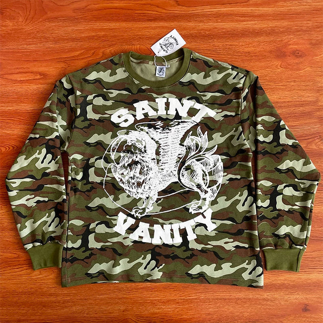 SAINT VANITY Vintage Camouflage Print Casual Long-Sleeved T-shirt Main Image