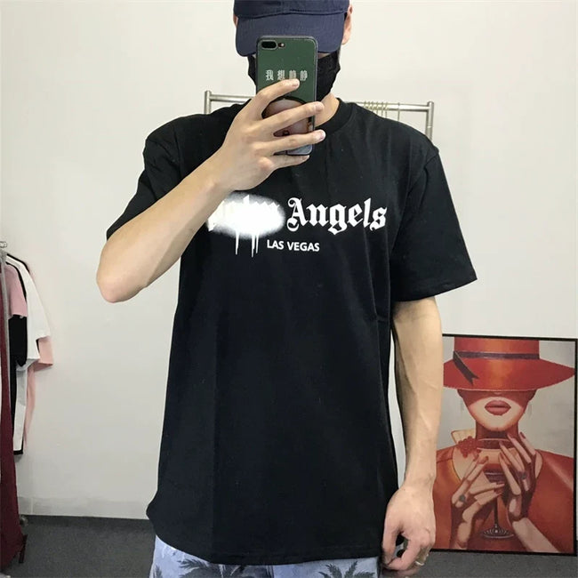 Palm Angels Black White Drip Las Vegas Logo Tee Hover Image