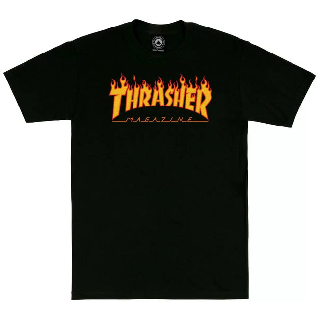 Thrasher Classic Yellow-Orange Fire Logo Black Everyday Street-Style T-Shirt Hover Image
