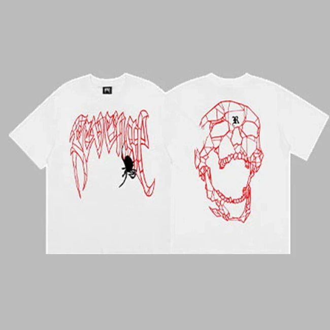 Revenge Arch Logo with Spider & Geometric Skull Graphic Short Sleeve T-Shirt White Hover Image