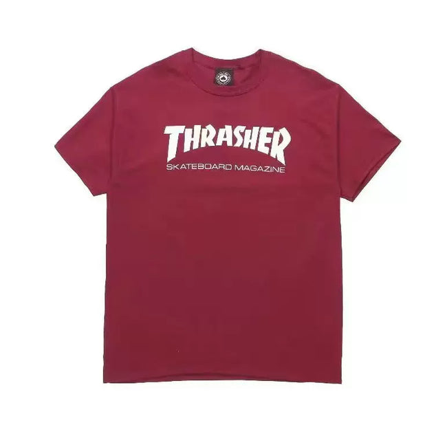 Thrasher Plain White Font Logo Wine‑Red Short‑Sleeve Unisex Basic T‑Shirt Hover Image
