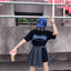 Thrasher Ice‑Blue Flame Logo Black Oversized Unisex Skate T‑Shirt