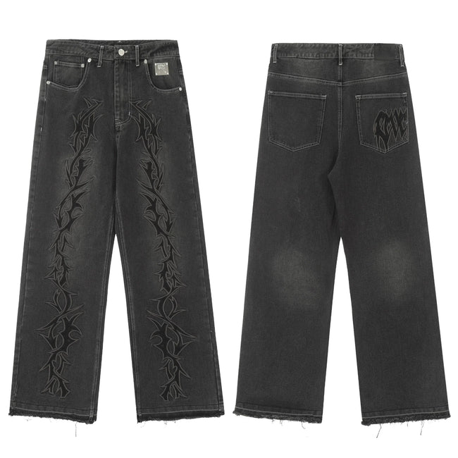 Revenge Vintage Wash Thorn Embroidery Relaxed Denim Jeans Hover Image