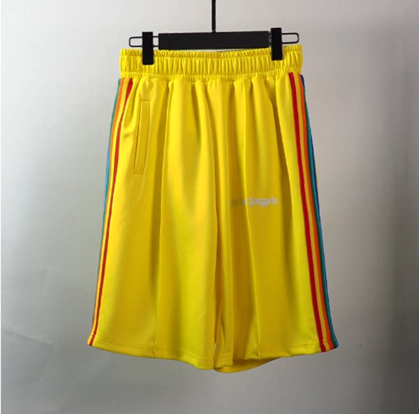 Palm Angels Yellow Rainbow Side Stripe Shorts Unisex Hip Hop Streetwear Shorts Hover Image