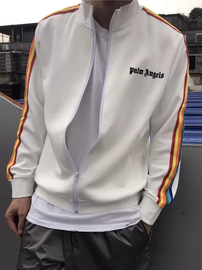 Palm Angels Rainbow Stripe Zip Up Track Jacket - White Hover Image
