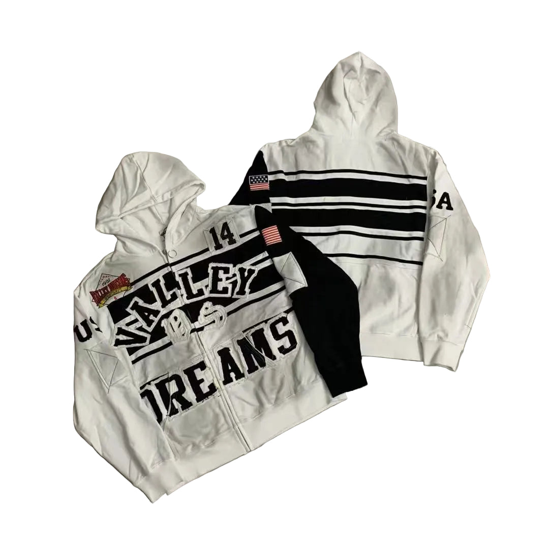 Vale Forever Valley Dreams Colorblock & Striped Vintage Full-Zip Hoodie white