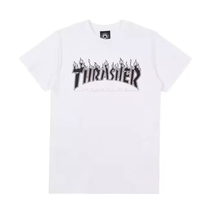 Thrasher Black-White Smoke Flame Logo White Unisex Streetwear T-Shirt Hover Image