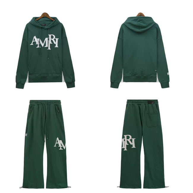 Palm Angels AMIRI Dark Green Logo Hoodie Tracksuit 2Pcs Hover Image