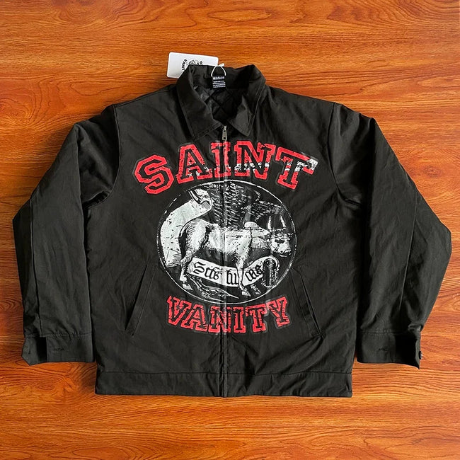 SAINT VANITY Trendy American-style Printed Collared Jacket Coat Hover Image