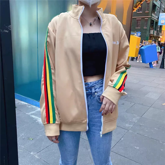 Palm Angels Rainbow Stripe Zip Up Track Jacket - Beige Hover Image