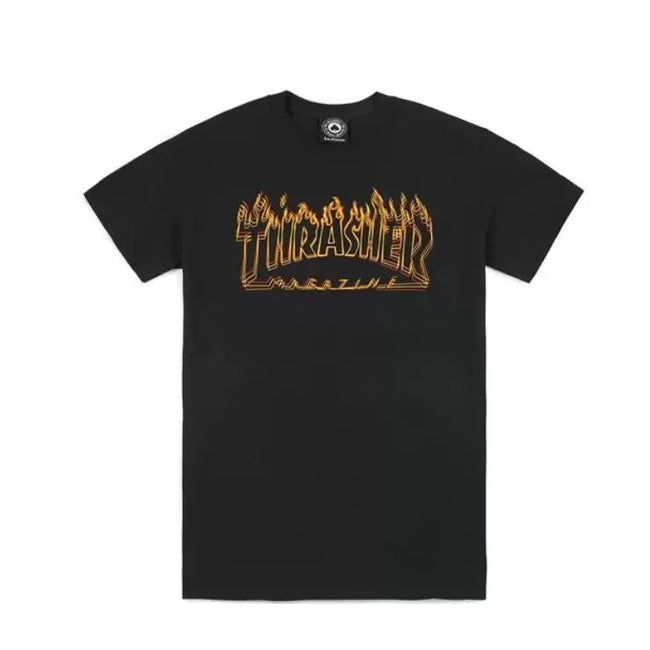 Thrasher Bronze-Brown Flame Logo Black Unisex Vintage Streetwear T-Shirt Hover Image