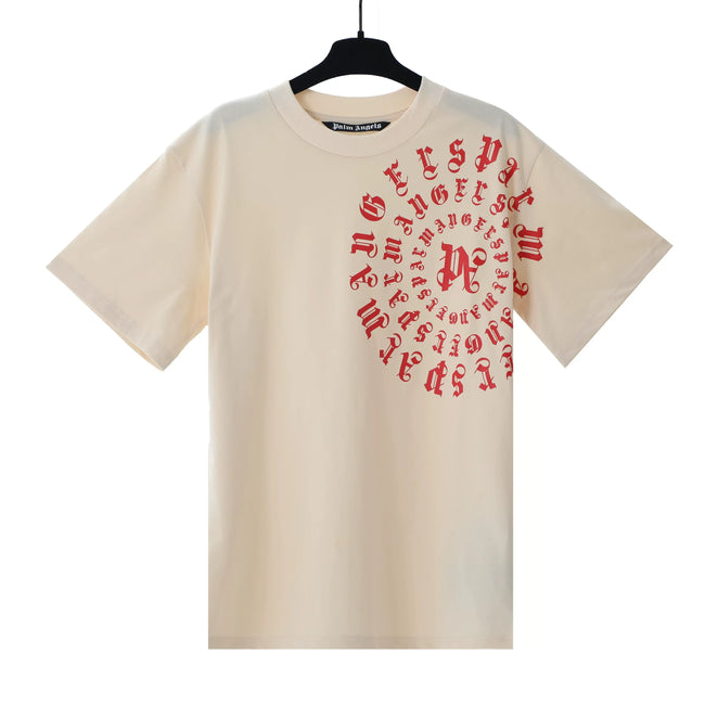 Palm Angels Cream Circular Gothic Logo Tee Hover Image