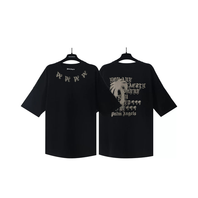 Palm Angels Black Front & Back Gothic Print Tee Hover Image
