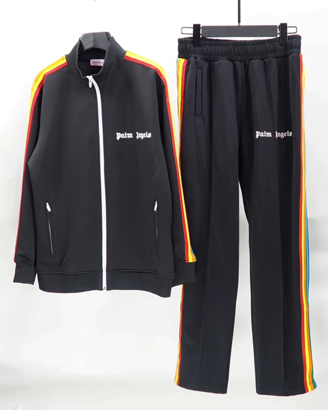 Palm Angels Black Rainbow Track Suit 2 Piece Set Zip Jacket + Sweatpants Unisex Hip Hop Streetwear Hover Image