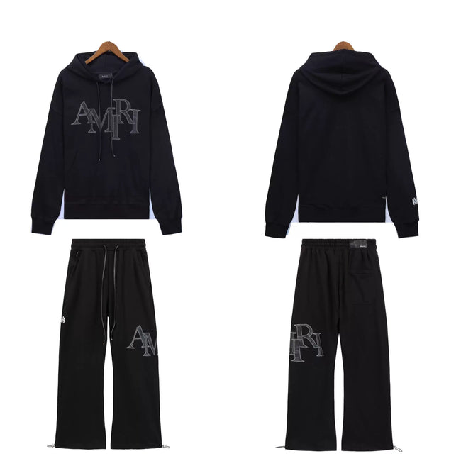 Palm Angels AMIRI Black Logo Hoodie Tracksuit 2Pcs Hover Image