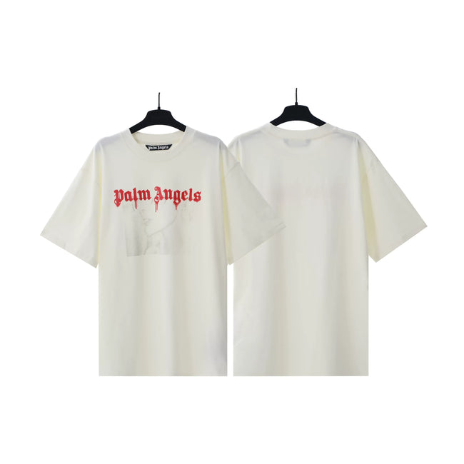 Palm Angels Cream Red Gothic Logo Tee Hover Image