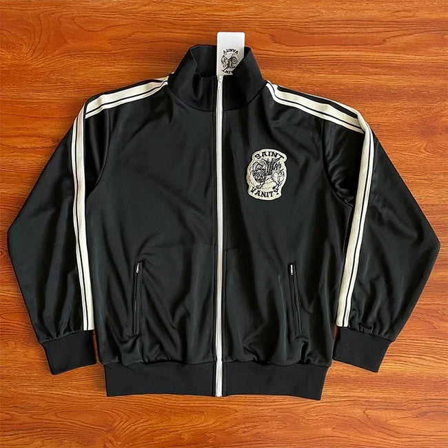 SAINT VANITY Embroidered Stripe Sports Style Casual Zipper Jacket Pants Set Hover Image