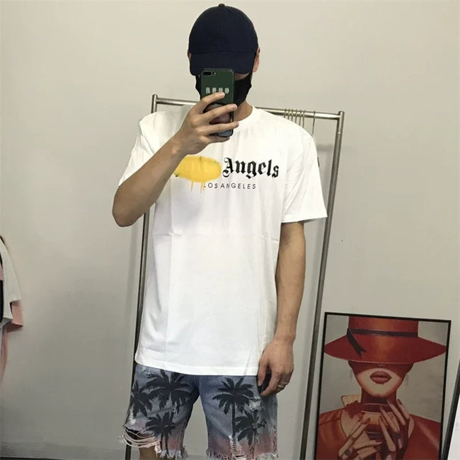 Palm Angels White Yellow Drip Logo Tee Hover Image