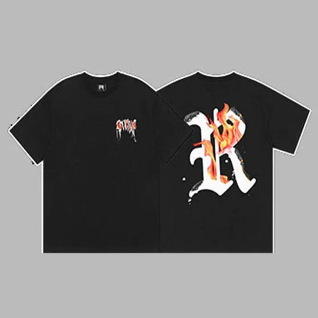 Revenge Small Chest Logo & Flame Letter "R" Graphic Short Sleeve T-Shirt Hover Image