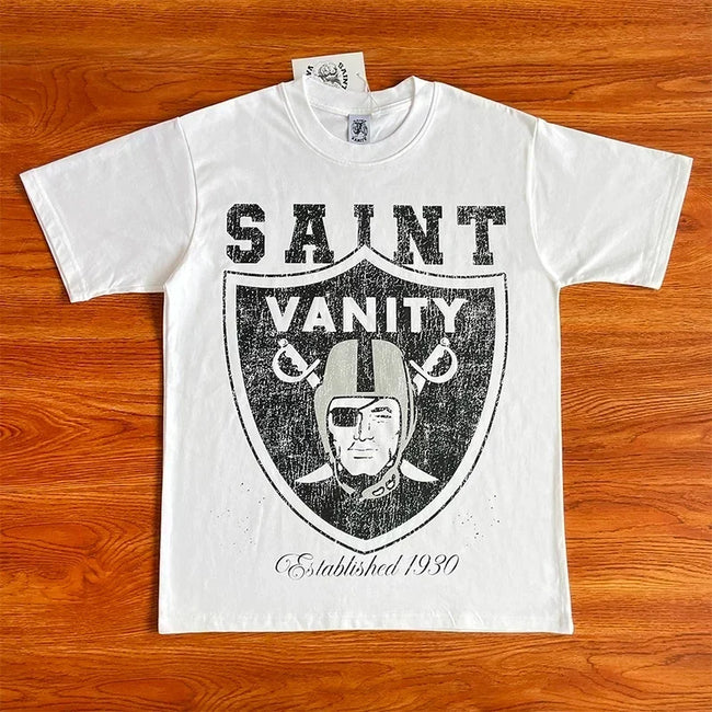 SAINT VANITY Vintage Fashion Print Casual Pure Cotton Short-Sleeved T-shirt Hover Image