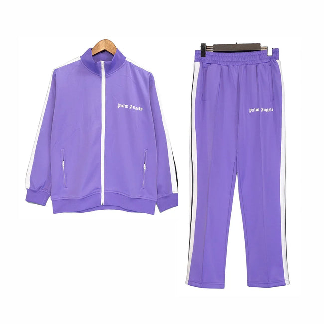 Palm Angels Purple Side Stripe Tracksuit 2 Piece Set Zip Jacket + Sweatpants Unisex Streetwear Hover Image
