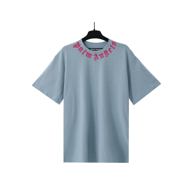 Palm Angels Light Blue Neck Red Logo Tee Hover Image