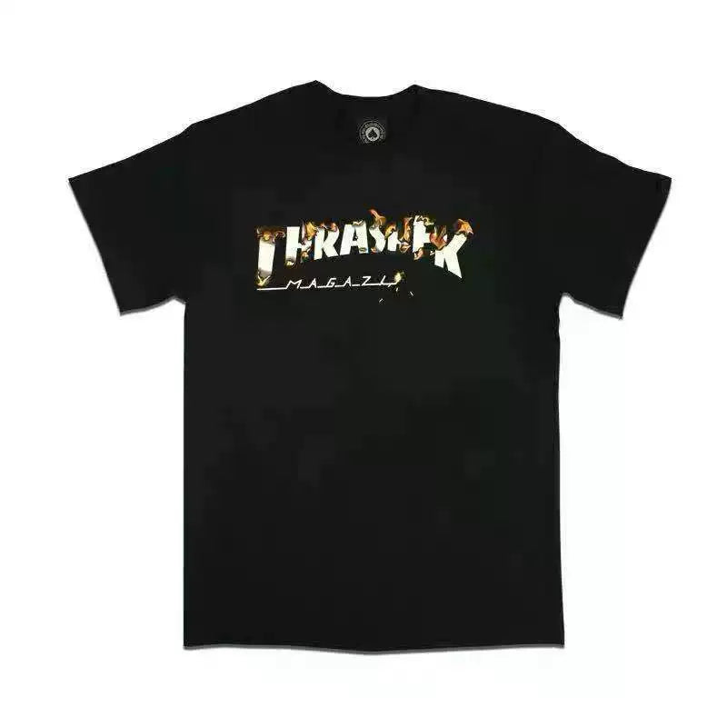 Thrasher Gold-Bronze Flame Logo Black Vintage-Inspired Unisex T-Shirt