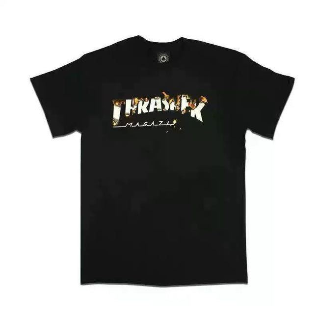 Thrasher Gold-Bronze Flame Logo Black Vintage-Inspired Unisex T-Shirt Hover Image