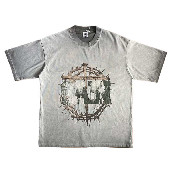 SAINT VANITY Artistic Thorns Art Thorn Pattern Wash Water Casual Short Sleeve T-shirt Main Image