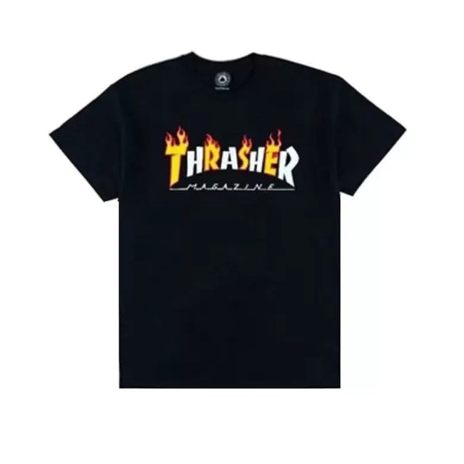 Thrasher Multicolor Gradient Flame Logo Black Unisex Vibrant Streetwear T-Shirt Hover Image