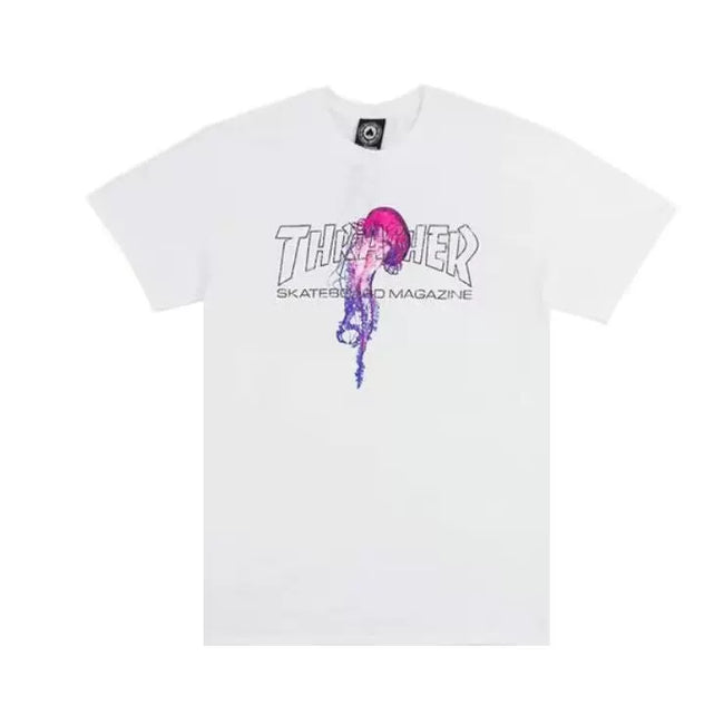 Thrasher Purple Cartoon Character Graphic White Art-Style Unisex T-Shirt Hover Image