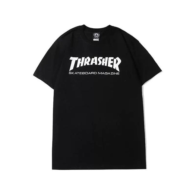 Thrasher Clean White Letter Logo Black Minimalist Unisex Basic T-Shirt Hover Image