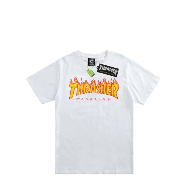 Thrasher Classic Yellow-Orange Flame Logo White Short-Sleeve Skate T-Shirt with Hang Tag Hover Image