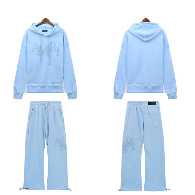 Palm Angels AMIRI Light Blue Logo Hoodie Tracksuit 2Pcs Hover Image
