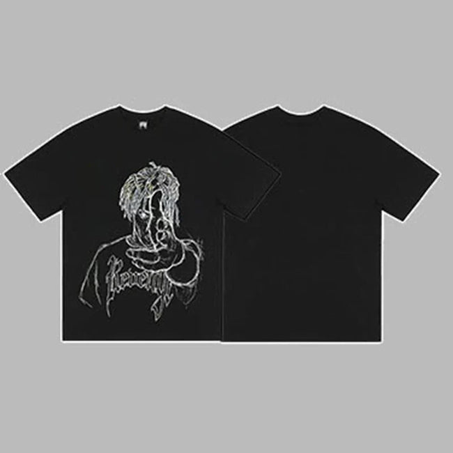 Revenge Pointing Portrait Graphic Short Sleeve T-Shirt Black Hover Image