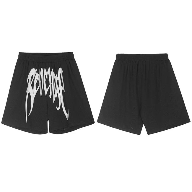 Revenge Gothic Logo Mesh Athletic Shorts - Black Hover Image
