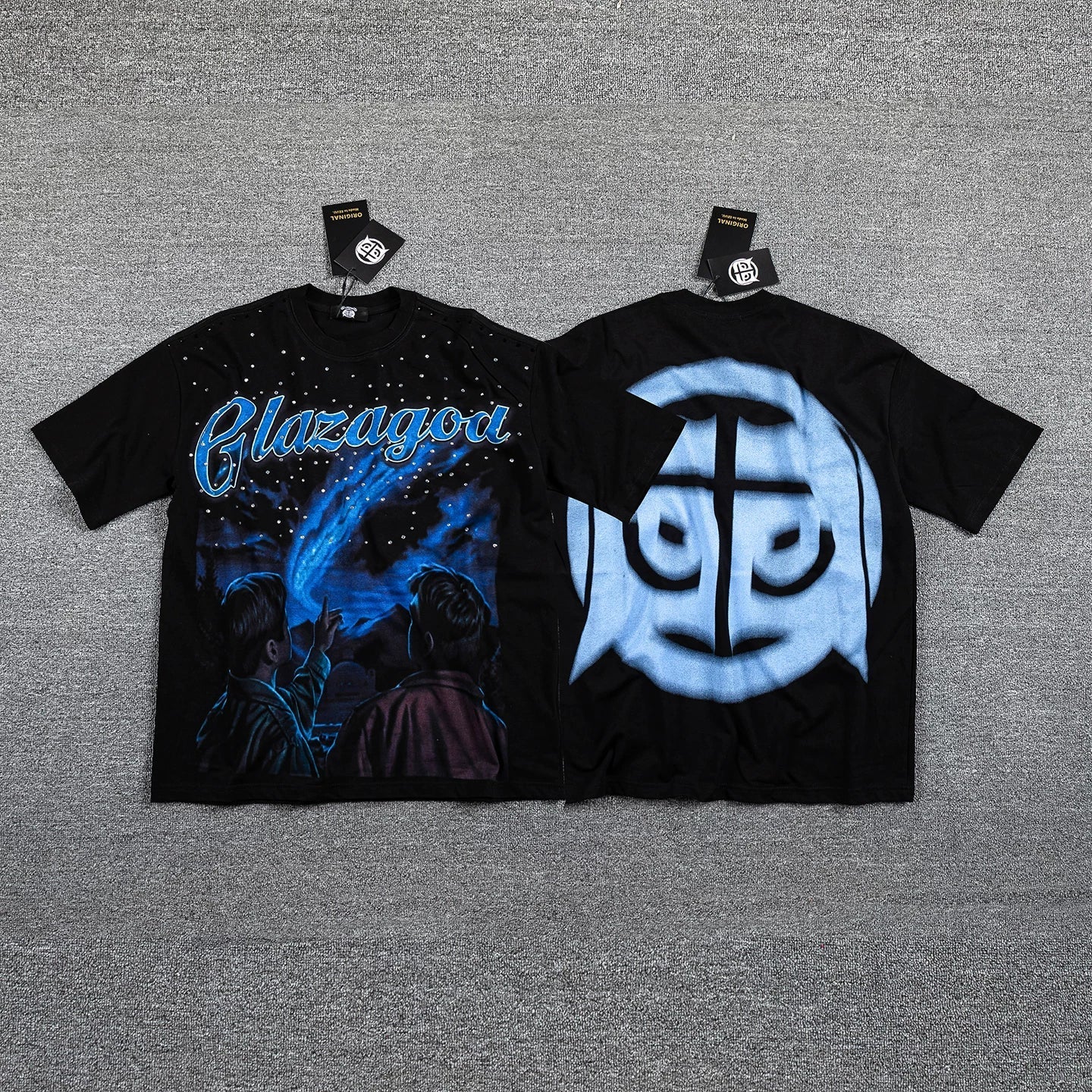 GLAZA GOD Men's Y2K Graphic Oversized T-Shirt – Vintage Streetwear Double-Sided Print Casual Tee