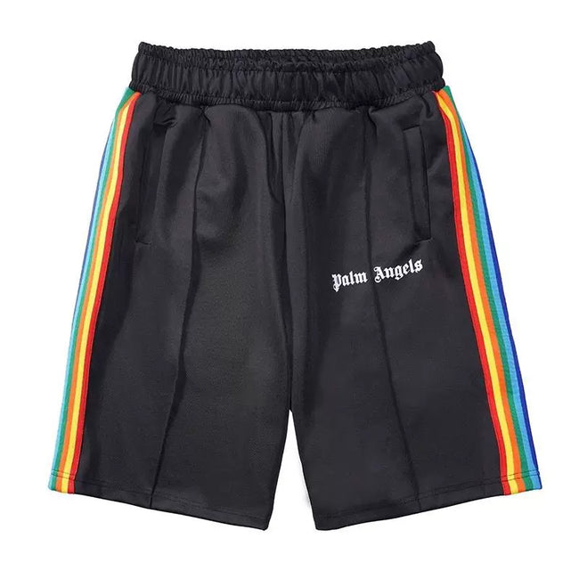 Palm Angels Black Rainbow Side Stripe Shorts Unisex Streetwear Sports Shorts Hover Image