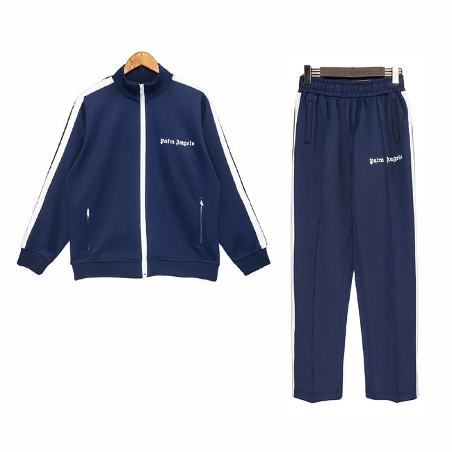 Palm Angels Navy Blue Track Suit 2 Piece Set Zip Jacket + Sweatpants Unisex Hip Hop Streetwear Hover Image